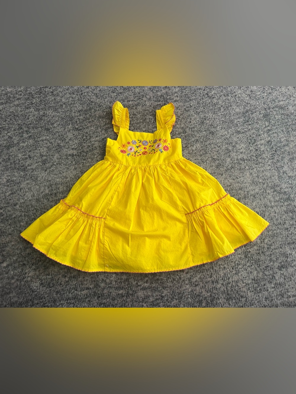 cupcakes & cashmere Yellow Floral-Embroidered Ruffle Strap Dress size 3T